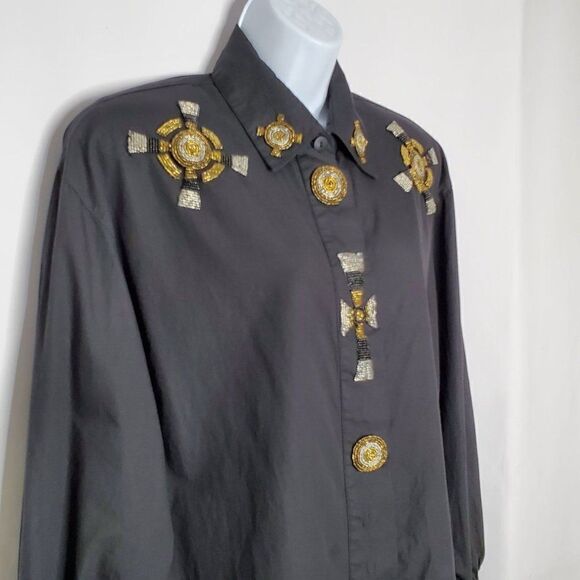 Vintage Regina Porter Aztec Western Beaded Shirt M Cross Button Up Black - Picture 2 of 5